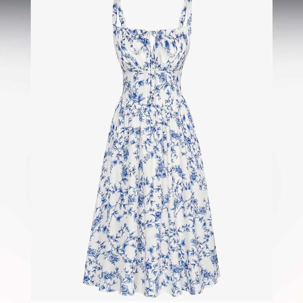 Elegant Blue and White Floral Dress